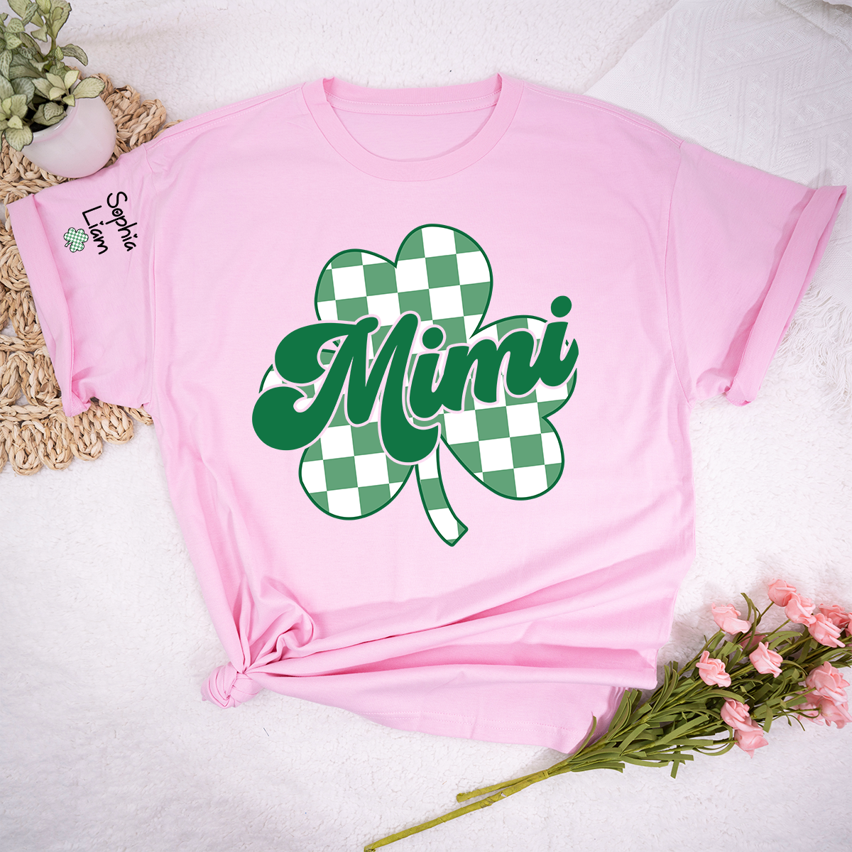 Mimi St Patrick’s Day Shirt with Shamrock, Personalized Grandma Clover T Shirt Gift for Family