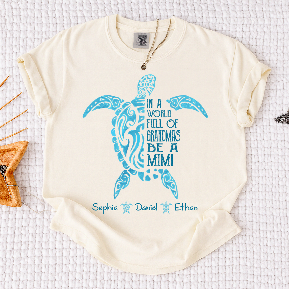 Comfort Colors In A World Full Of Grandmas Be A Mimi Shirt – Personalized Sea Turtle Graphic Tee, Custom Kids Names Gift for Mimi