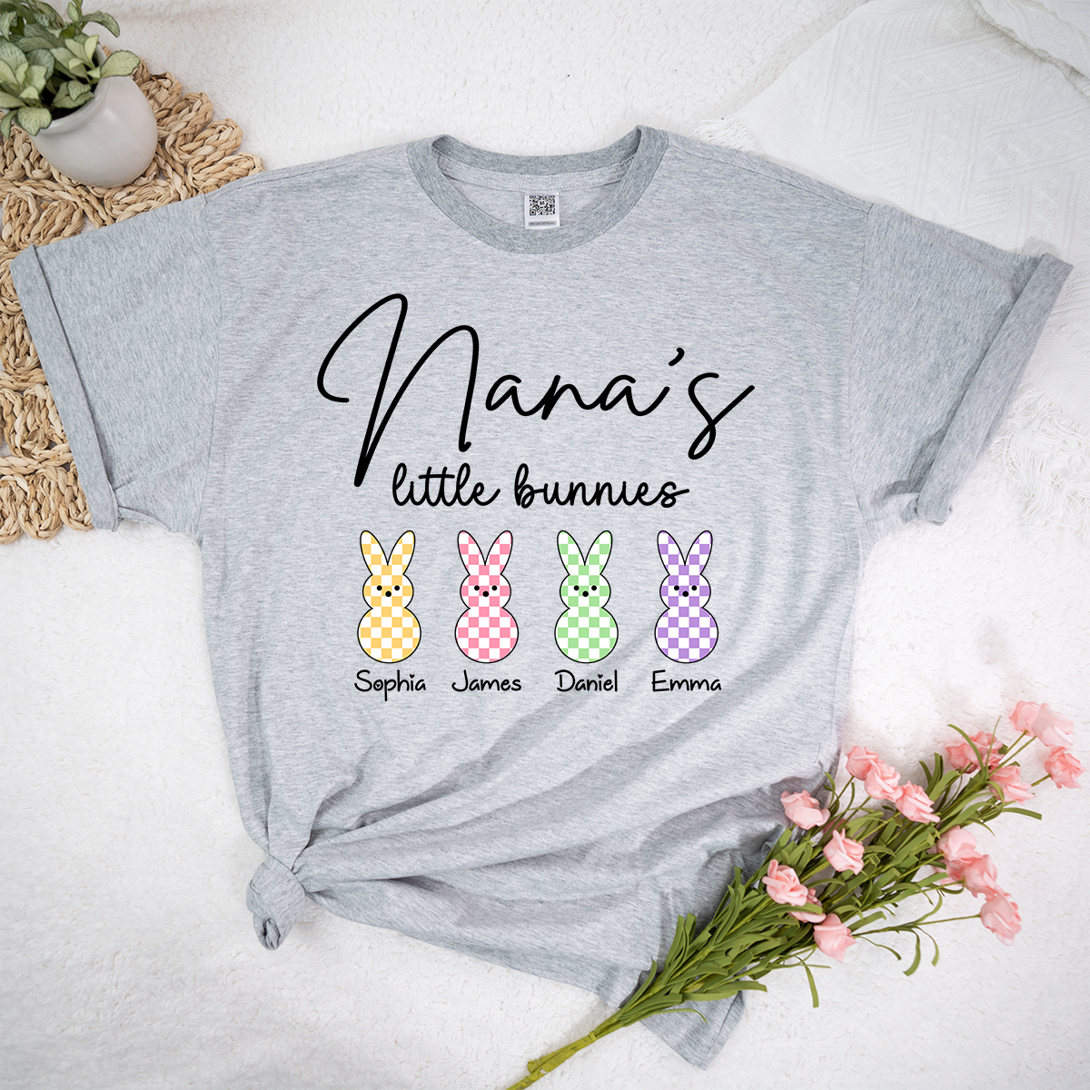 Personalized Nana Easter Shirt With Bunny Names, Nana’s Little Bunnies Custom Grandma T Shirt