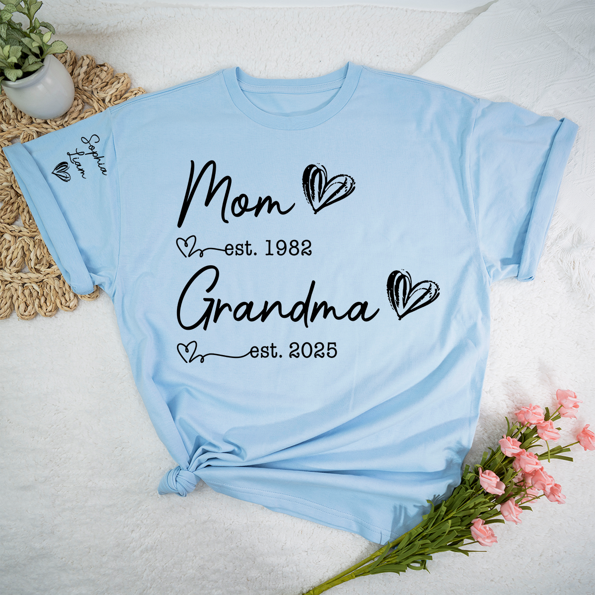 Mom Est Year Grandma Est Year Personalized Shirt, Custom Family Milestone TShirt for Mom and Grandma, Meaningful Family Memory Clothing