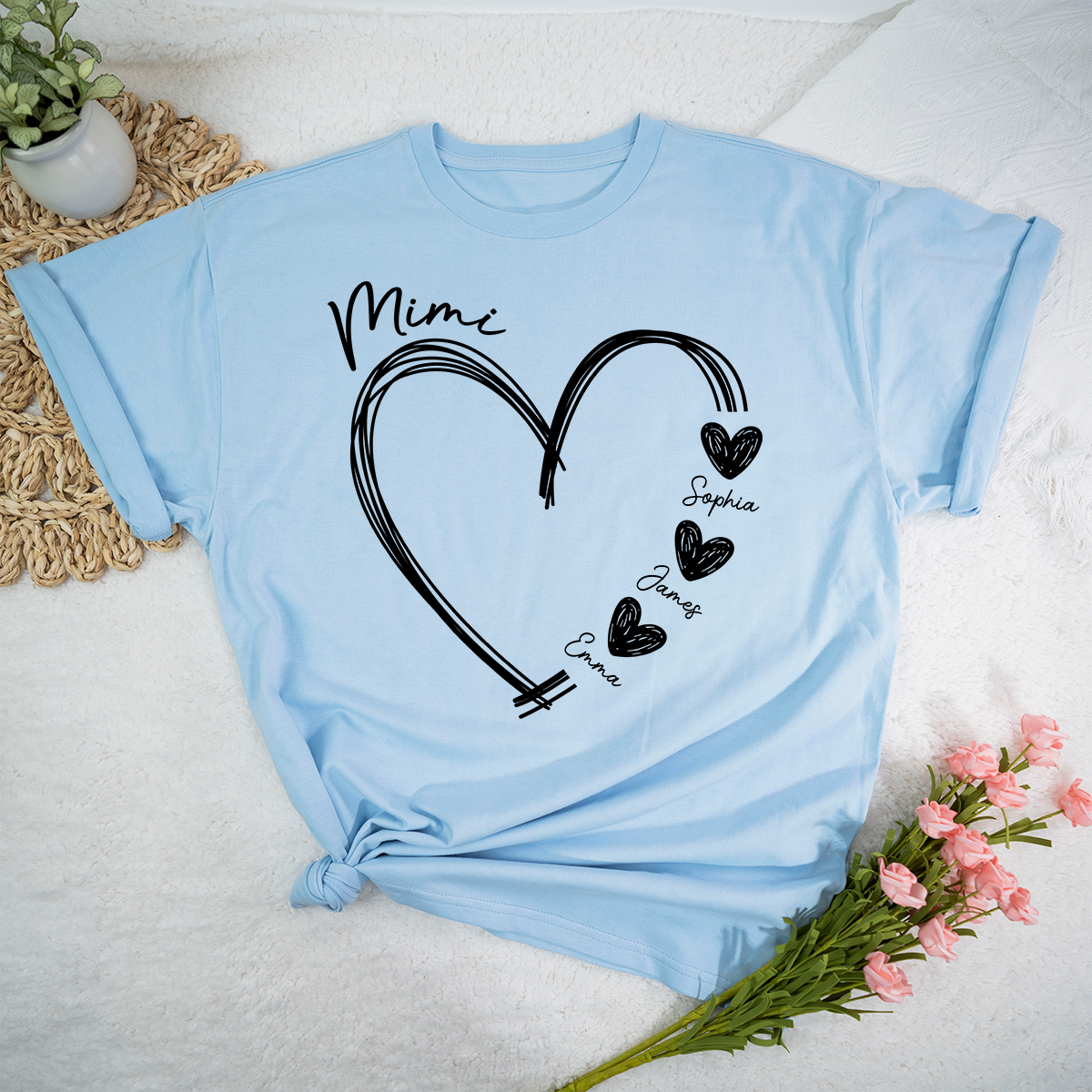 Mimi Shirt with Heart, Custom Grandma T-Shirt, Personalized Family Names Apparel for Mimi