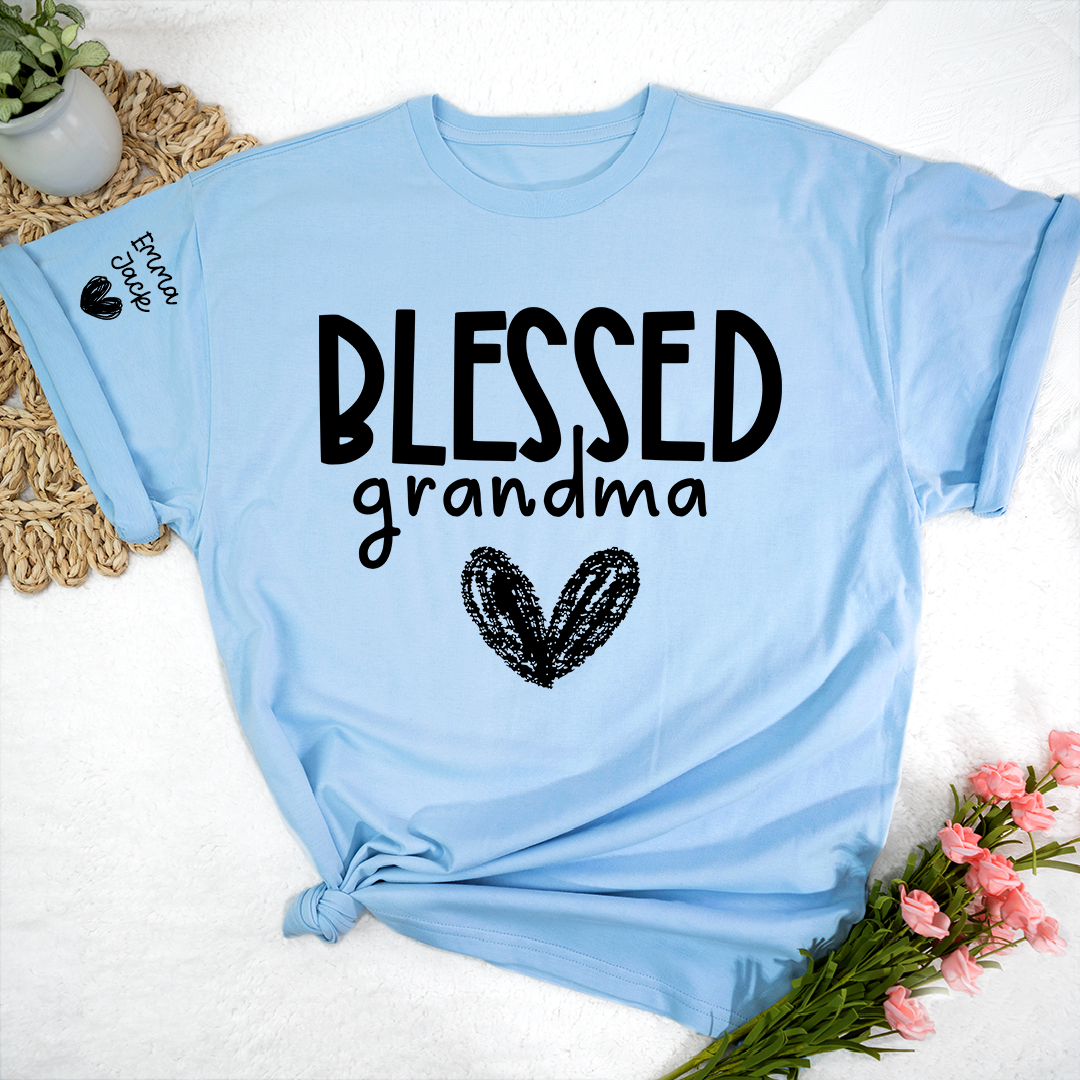Blessed Grandma Shirt, Personalized with Grandkids’ Names, Custom T-Shirt Gift for Grandma