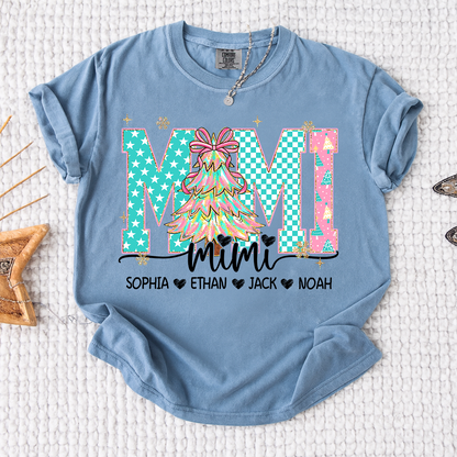 Comfort Colors® Personalized Mimi Christmas Shirt, Custom Holiday Tree Shirt with Kids Names