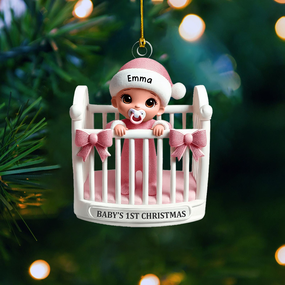 Baby Inside Crib 3D Effect Baby's First Christmas Personalized Acrylic Ornament