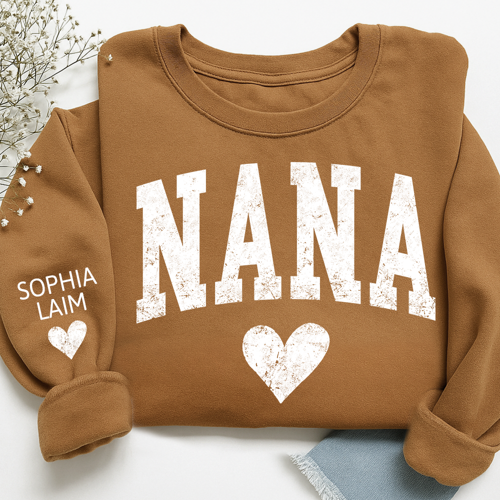 Personalized Nana Sweatshirt, Custom Name Heart Design Gift for Grandma