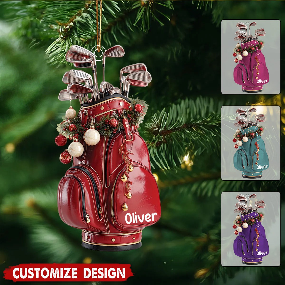 Personalized Golf Bag Ornament 2025 – Custom Name Christmas Ornament for Golfer, Golf Lover Gift Ornament