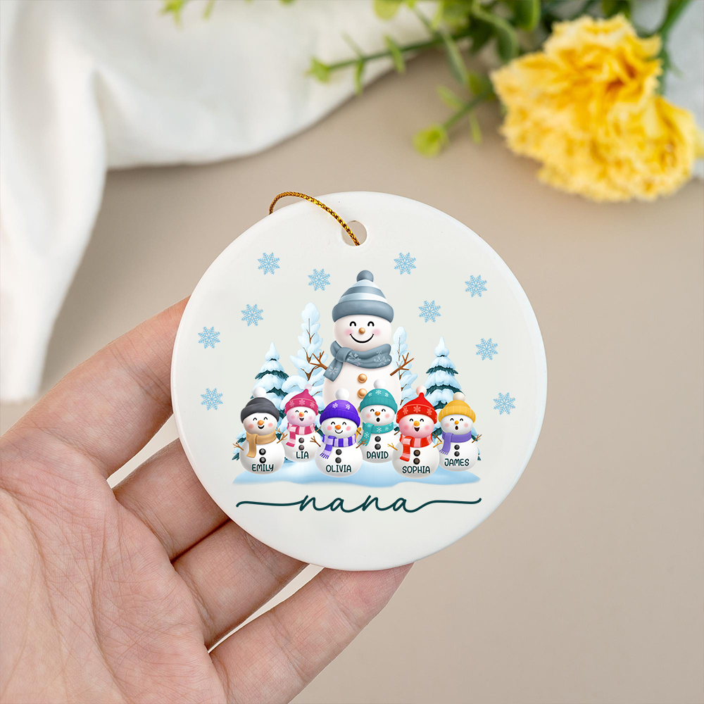 Personalized Nana Snowman Family Ornament, Custom Name Christmas Tree Decoration For Grandkids & Grandma