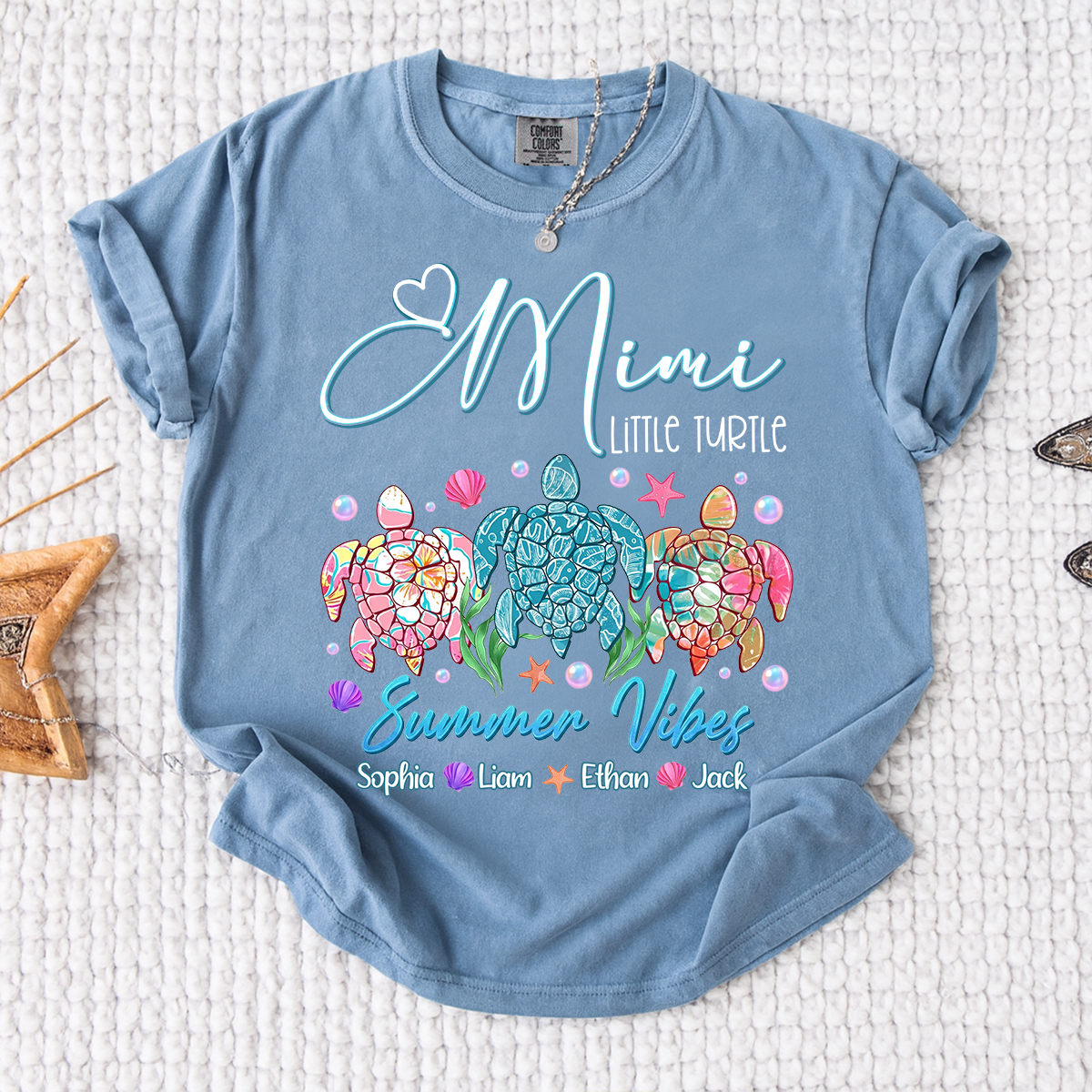 Comfort Colors® Gigi Personalized Turtle Mom Shirt with Children’s Names, Fun and Cute Grandma Shirt