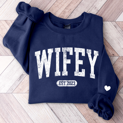 Personalize Wifey Sweatshirt, Engagement Sweatshirt, Bridal Shower Gift, Gift For Bride, New Wife Sweatshirt