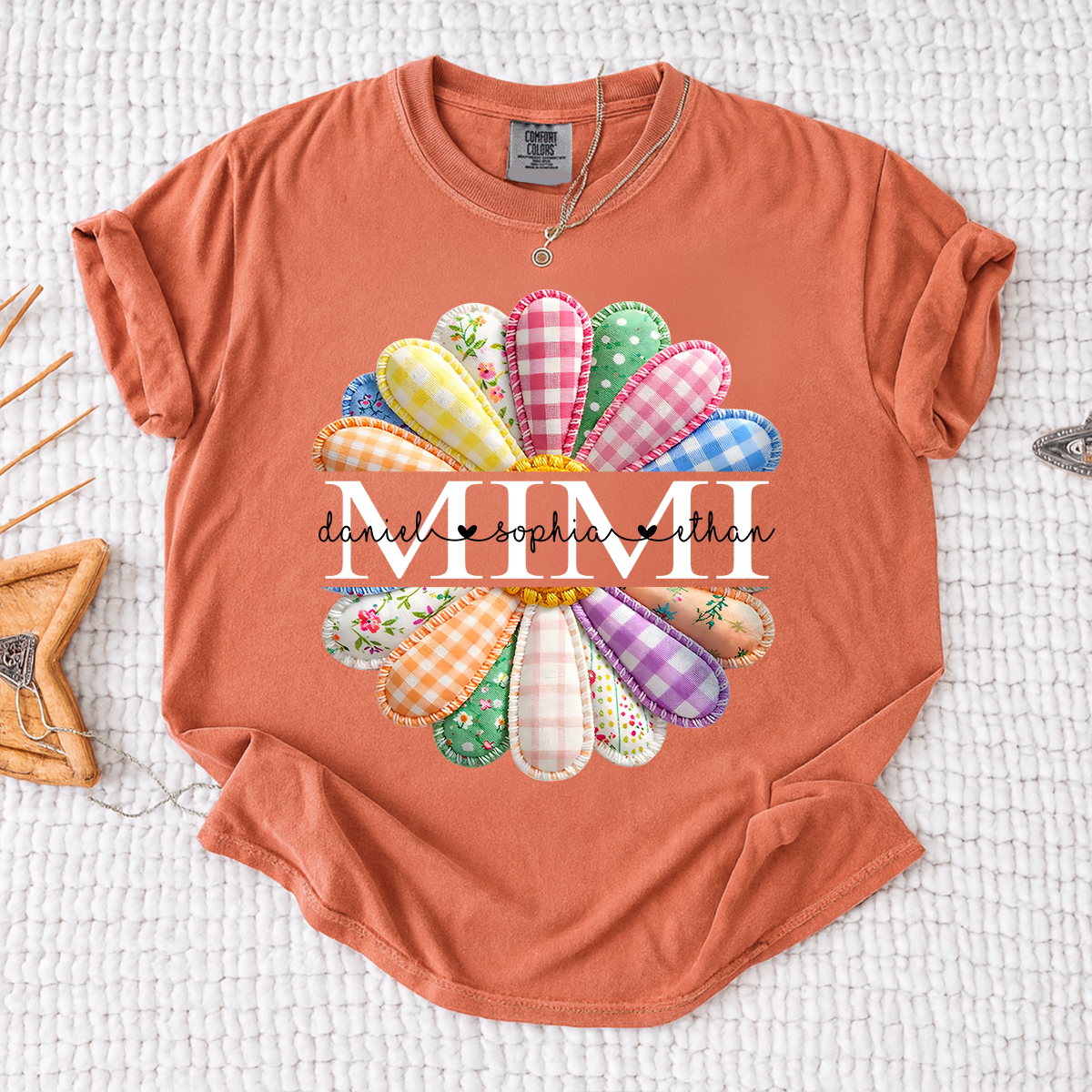 Comfort Colors MIMI Custom T Shirt, Personalized with Grandkids Names, Vibrant Floral Design for Mimi