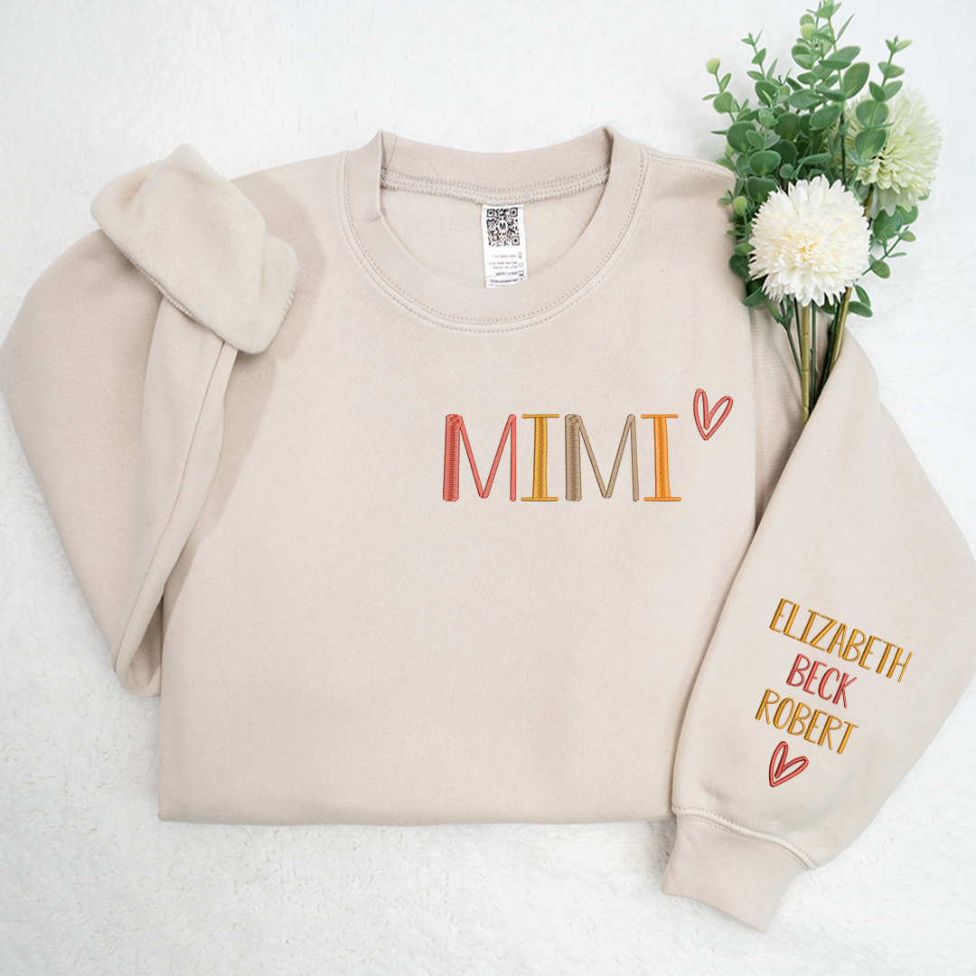 Custom Mimi Autumn With Kids Embroidered Sweatshirt