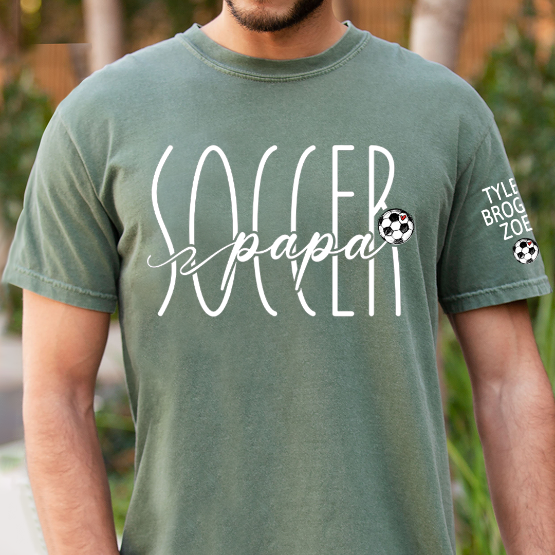 Custom Papa Soccer T-Shirt, Personalized Soccer Papa T-Shirt with Custom Grankids Names