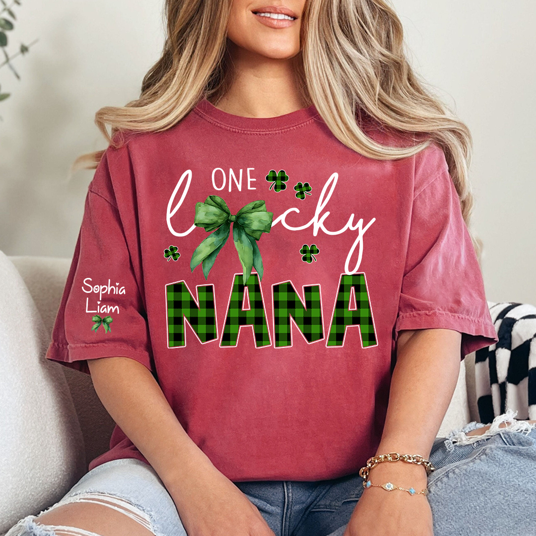 One Lucky Nana St Patrick’s Day Shirt, Custom Name Grandma Shirt, Clover Family Shirt for Nana