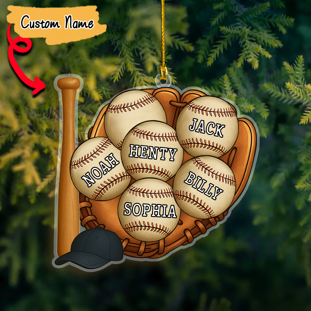 Personalized Christmas Baseball Ornament, Custom Kid's Name