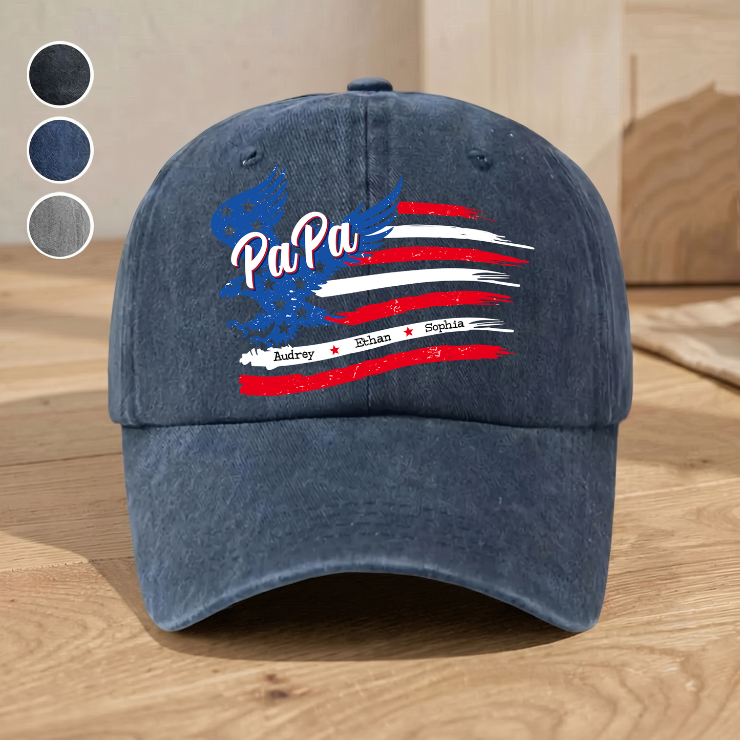 Personalized PaPa American Flag Hat for Grandpa, Custom Kids Names Patriotic Eagle Cap, Fathers Day Gift for Papa Grandfather Birthday Present for Men