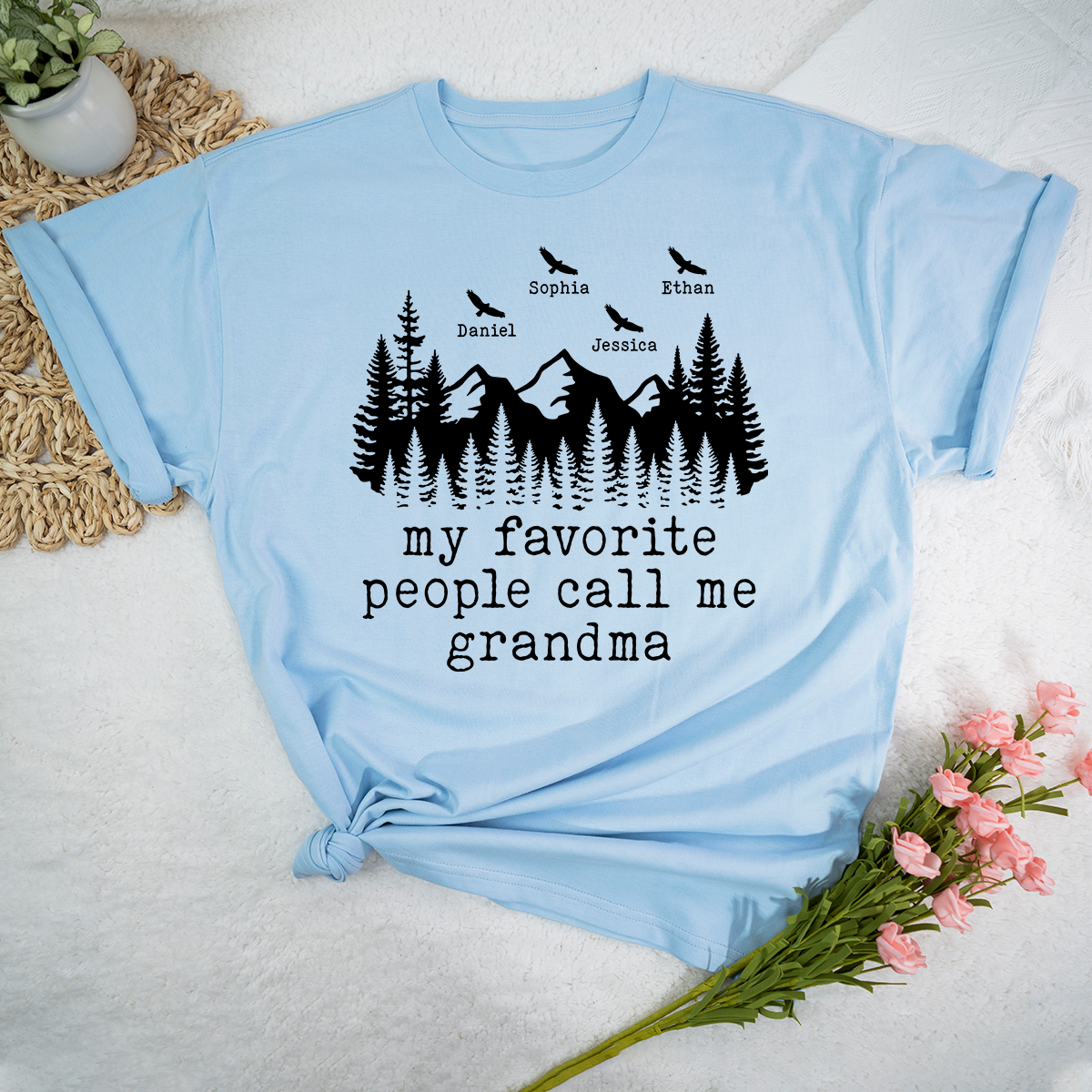 My Favorite People Call Me Grandma Shirt, Personalized Grandma Tee with Names, Rustic Mountain Family Shirt