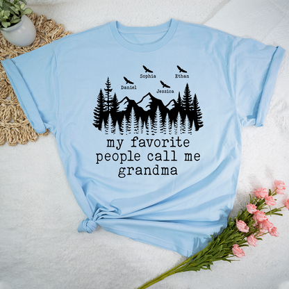 My Favorite People Call Me Grandma Shirt, Personalized Grandma Tee with Names, Rustic Mountain Family Shirt