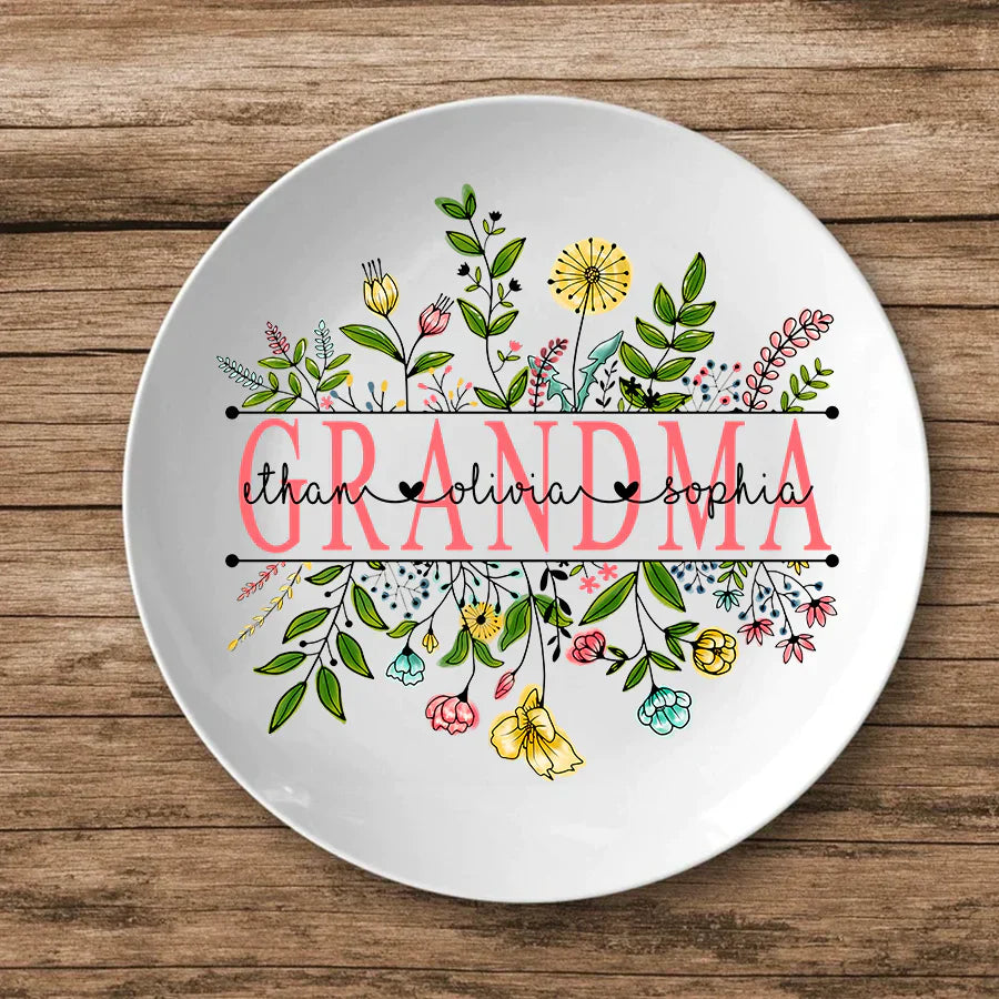godmerch Personalized Wildflowers Mimi And Grandkids Plate