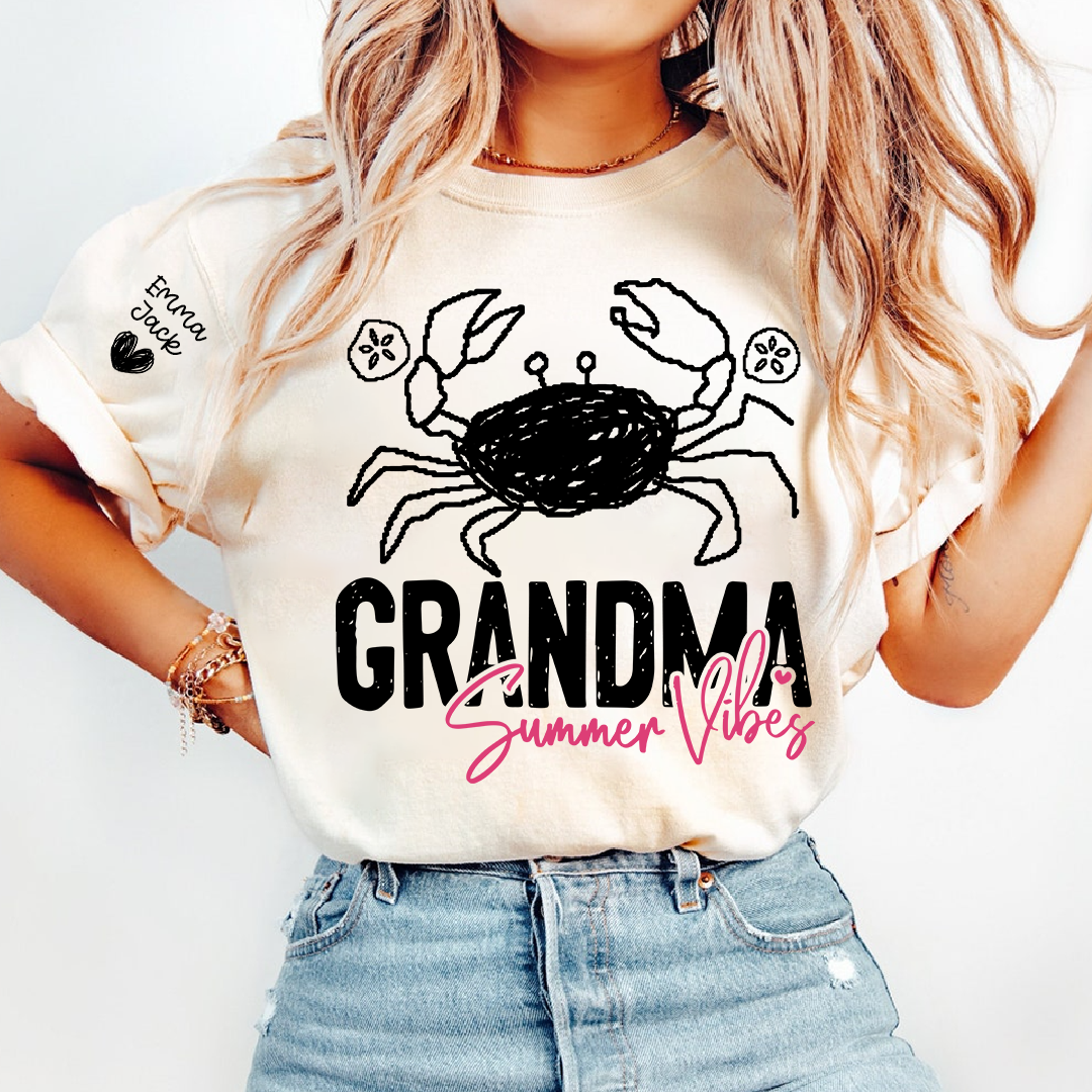Funny Grandma Beach Shirt, Summer Vibes Crab Graphic Tee, Coastal Grandma Apparel