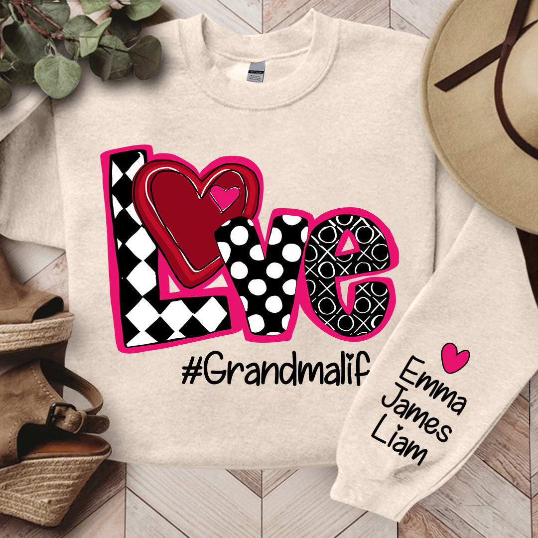 Love Valentine Sweatshirt, Custom Grandma With Kids, Grandma Gift Valentine TH Sweatshirt