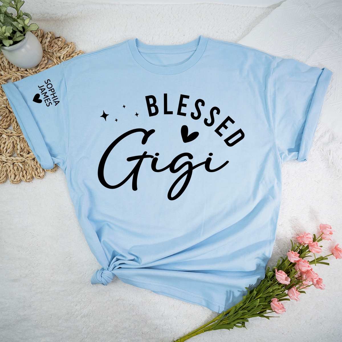 Blessed Gigi Shirt, Personalized Grandma T-Shirt with Heart, Custom Family Apparel for Gigi