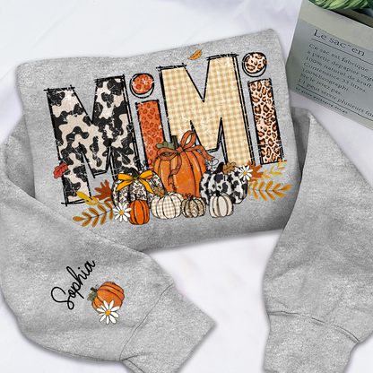 Preppy Fall Mimi Custom Grandma Pumkin Sweatshirt, Personalized For Grandma And Kids