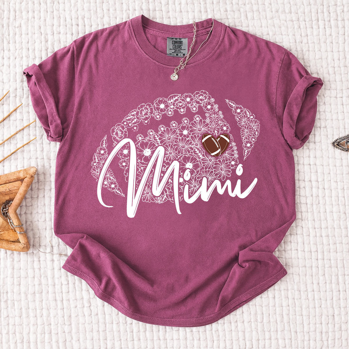 Comfort Mimi Football Shirt, Personalized Mimi T-Shirt with Floral Football Design