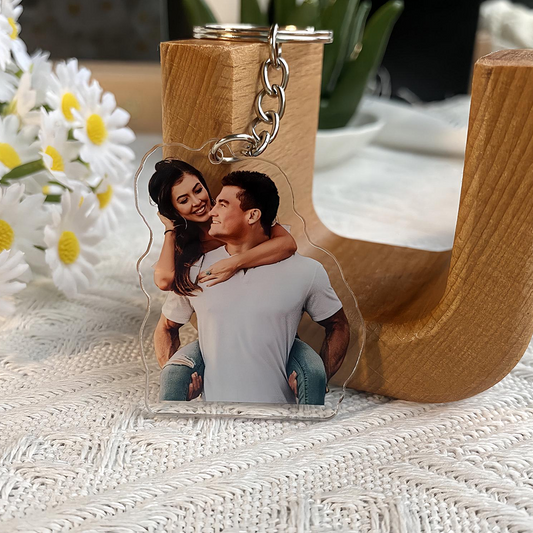 Personalized Couple Photo Acrylic Keychain, Custom Picture Keychain for Lovers, Romantic Anniversary Keepsake