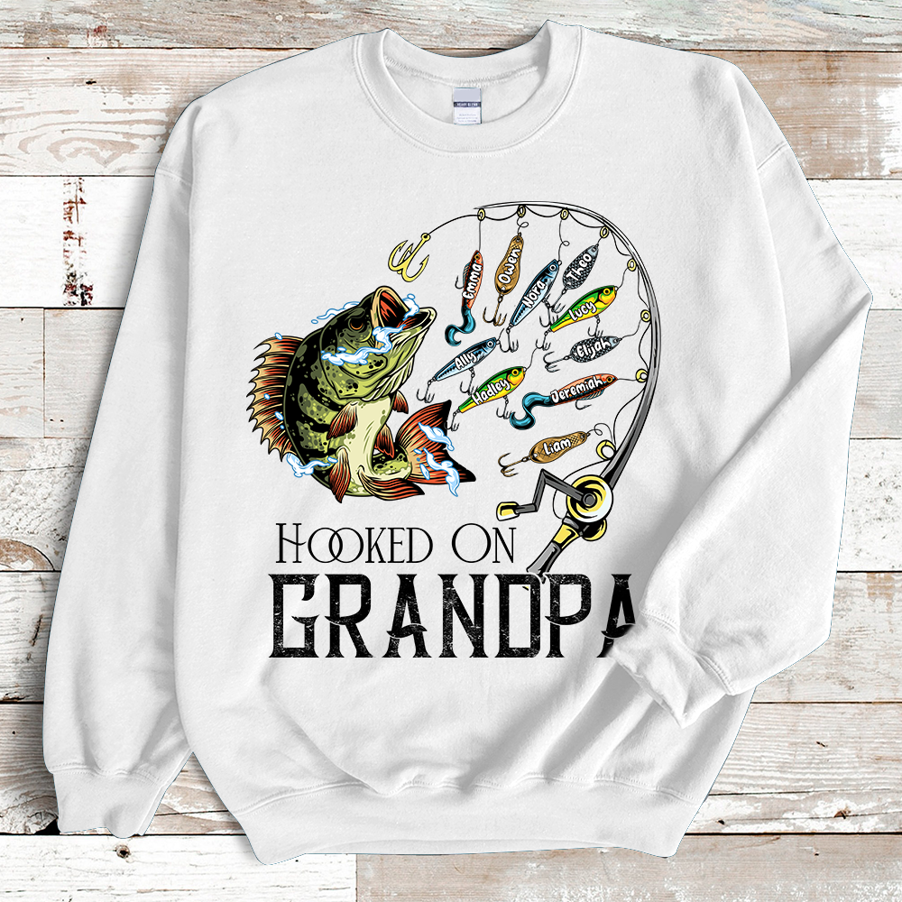 Personalized Hooked On Grandpa Fishing With Kids Name Sweatshirt