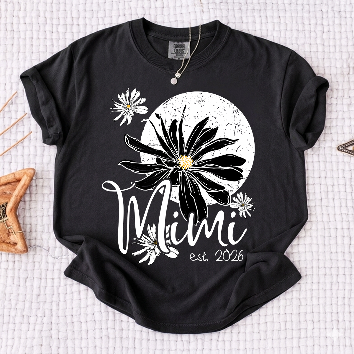 Comfort Colors® Mimi Shirt with Daisy Flower Design, Custom EST, Perfect Gift for Grandmother