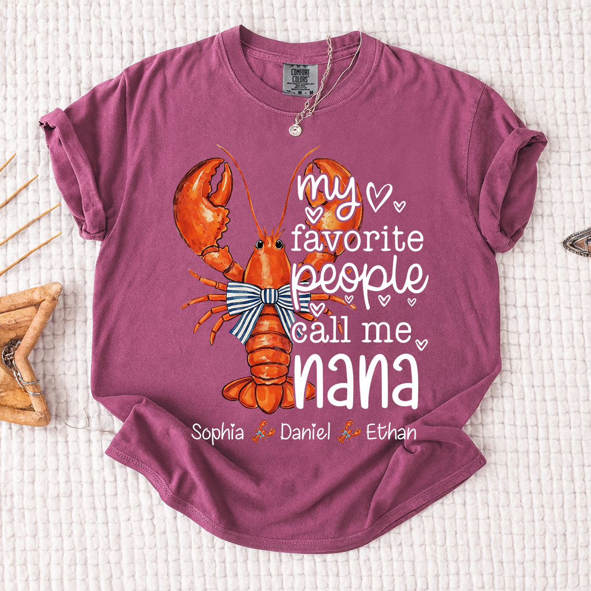 Comfort Colors® Personalized Nana Lobster Shirt, My Favorite People Call Me Nana Tee, Custom Grandkids Names T Shirt, Coastal Grandma Gift