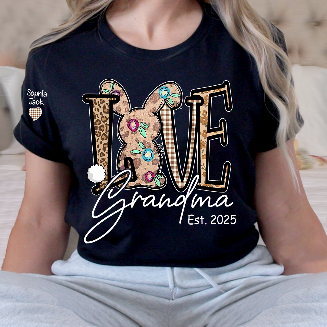 Personalized Love Gigi Easter T Shirt, Bunny And Egg Design With Names For Grandma