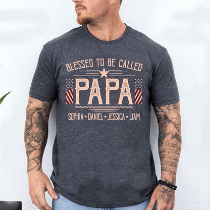 Custom Papa Shirt, Blessed to Be Called Papa with American Flag, Personalized Grandkids Names