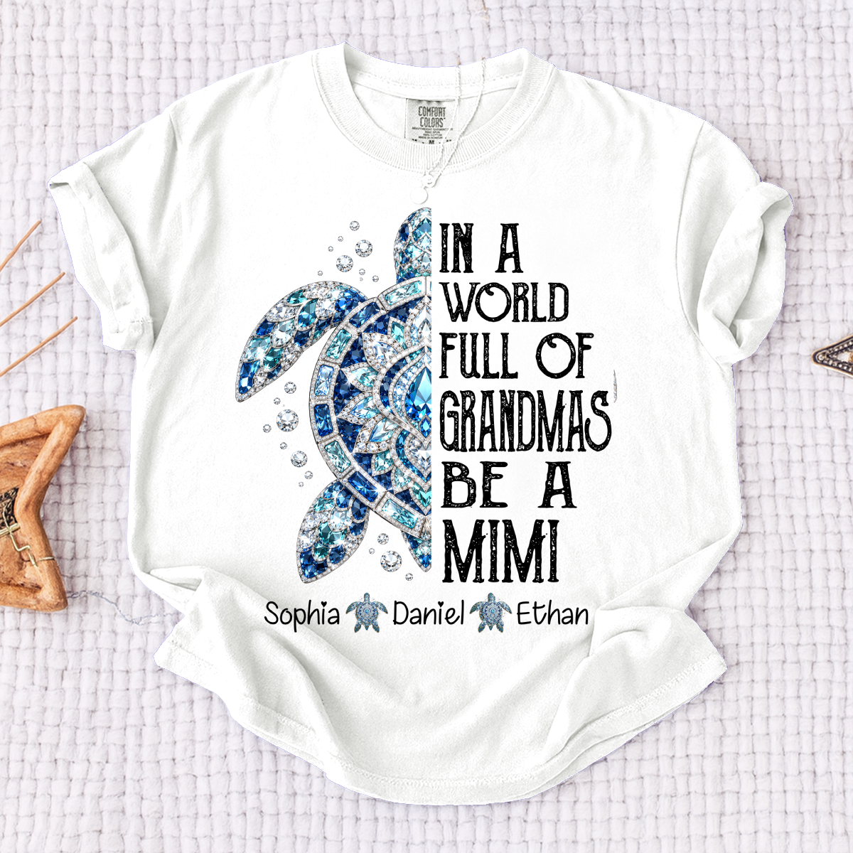 Comfort Colors® Personalized Mimi Sea Turtle Shirt, In A World Full Of Grandmas Be A Mimi Tee, Custom Grandkids Names T Shirt, Coastal Grandma Gift