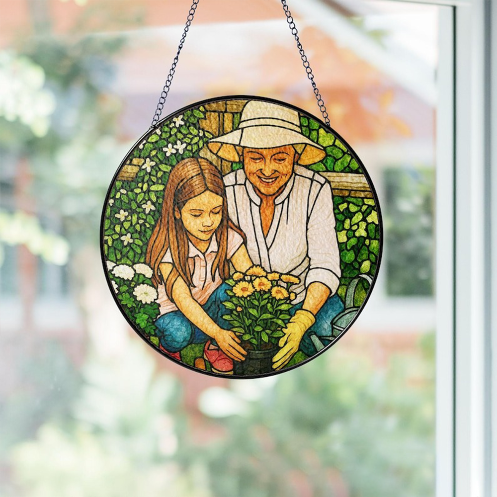 Personalized Grandma And Grandkids Portrait Stained Glass Suncatcher, Custom Photo Family Window Hanging, Birthday Mom Gifts on Mother Day