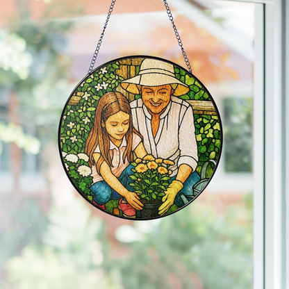 Personalized Grandma And Grandkids Portrait Stained Glass Suncatcher, Custom Photo Family Window Hanging, Birthday Mom Gifts on Mother Day
