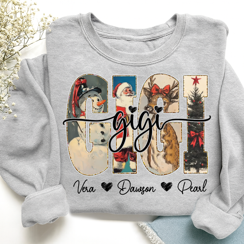 Personalized Gigi Christmas Sweatshirt – Custom Grandkids Names Holiday Shirt