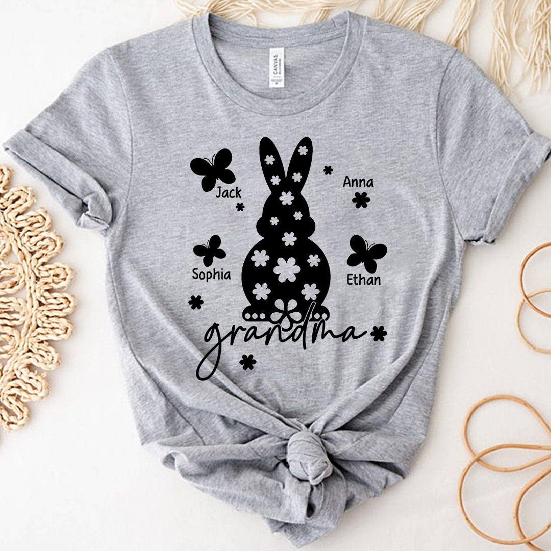 Personalized Grandma Easter Bunny T-shirt, Custom Grandma And Kids