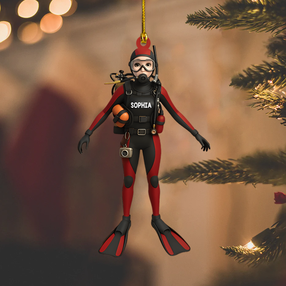 Personalized Scuba Diver Ornament 2025 – Custom Name Diving Christmas Tree Decoration for Ocean Lovers Ornament
