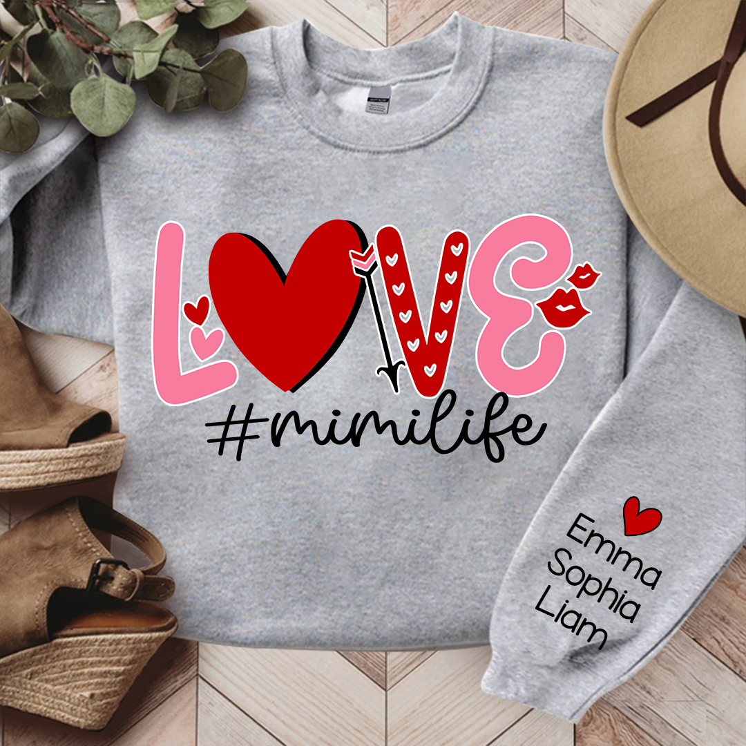 Mimi Life Love Pink Valentine, Custom Mimi And Kids, Grandma Gift TH Sweatshirt