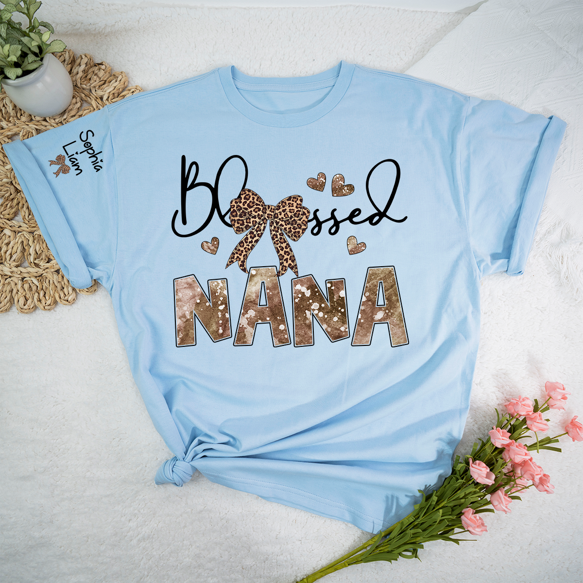 Blessed Nana Grandma Shirt, Elegant Nana T Shirt with Bow and Hearts, Family Gift