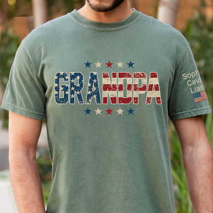 Grandpa Patriotic Shirt, Personalized Grandpa T-Shirt with American Flag Design and Custom Names