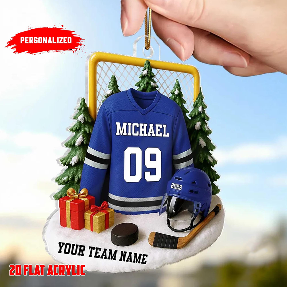 Personalized Hockey Jersey Ornament 2025 – Custom Name & Team Christmas Ornament, Gift for Hockey Players