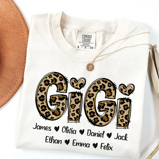 Comfort Colors® Personalize Gigi Leopard Shirt, Custom Grandma With Grandkids, Gift for Grandma Shirt