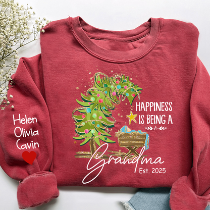 Happiness Is Being a Grandma Shirt, Custom Christmas Sweatshirt with Kids Names
