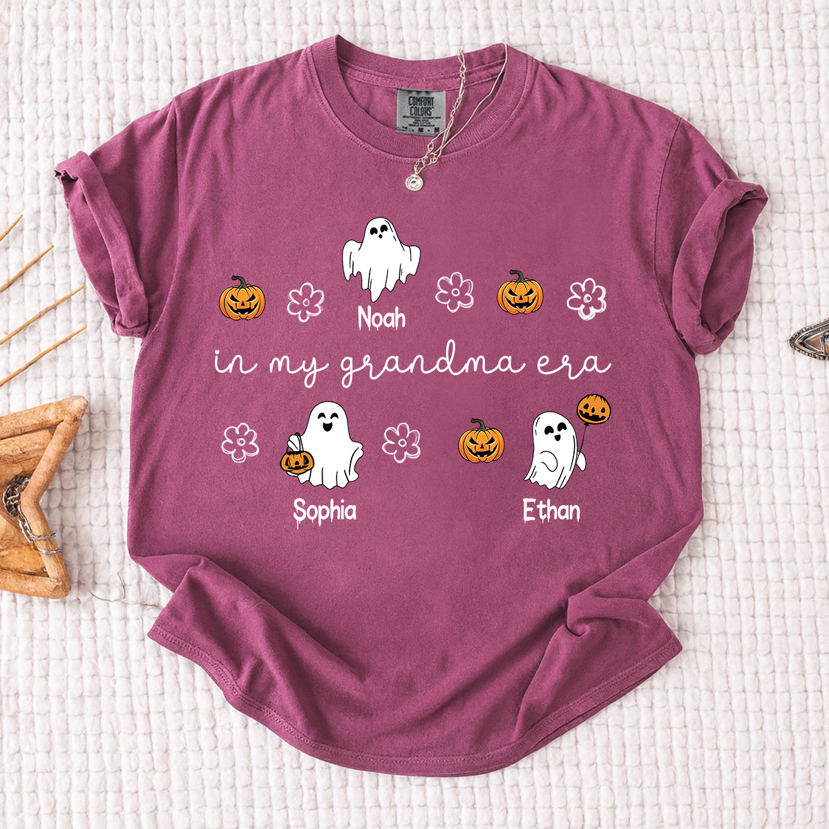 Comfort Colors® In My Grandma Era Halloween Tee, Custom Gifts for Grandma and Grandchild