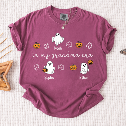 Comfort Colors® In My Grandma Era Halloween Tee, Custom Gifts for Grandma and Grandchild