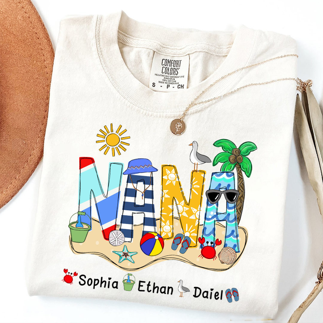 Comfort Colors® Summer Nana Tshirt, Custom Nickname With Grandkids Name, Love Summer 2025