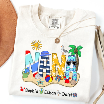 Comfort Colors® Summer Nana Tshirt, Custom Nickname With Grandkids Name, Love Summer 2025