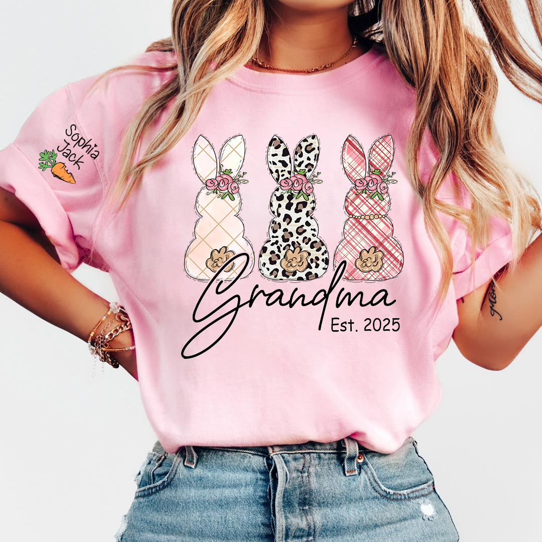 Personalized Grandma Bunny Shirt, Custom Names Easter Bunny Graphic T-Shirt